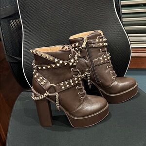 Jessica Simpson Lannoli Sexy Dark Brown Studded Heeled Boots, Sky High Platform